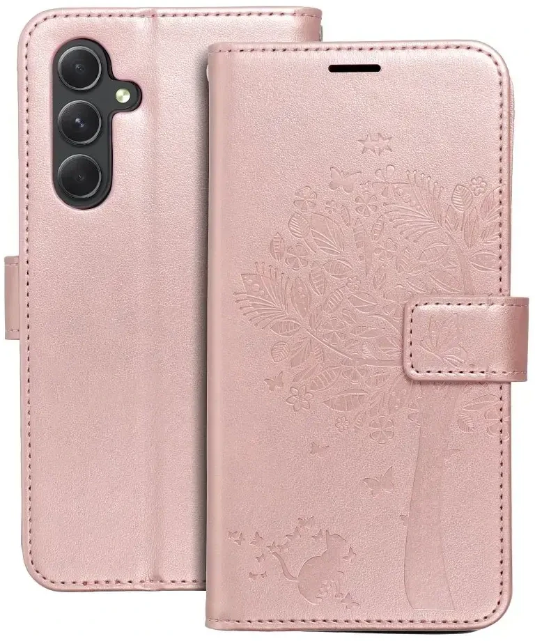 Oem MEZZO Book dėklas skirtas Samsung Galaxy A54 5G medžio rožinio aukso spalvos