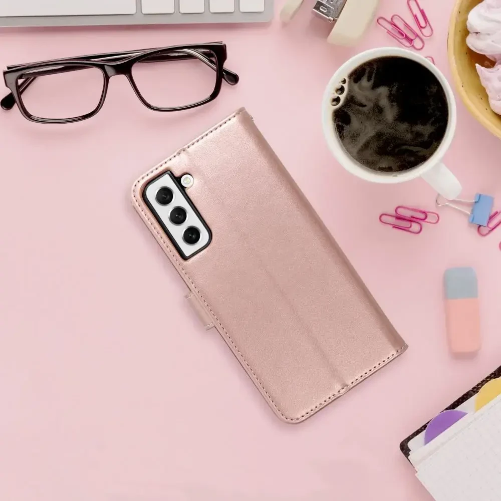Oem MEZZO Book dėklas skirtas Samsung Galaxy A54 5G medžio rožinio aukso spalvos