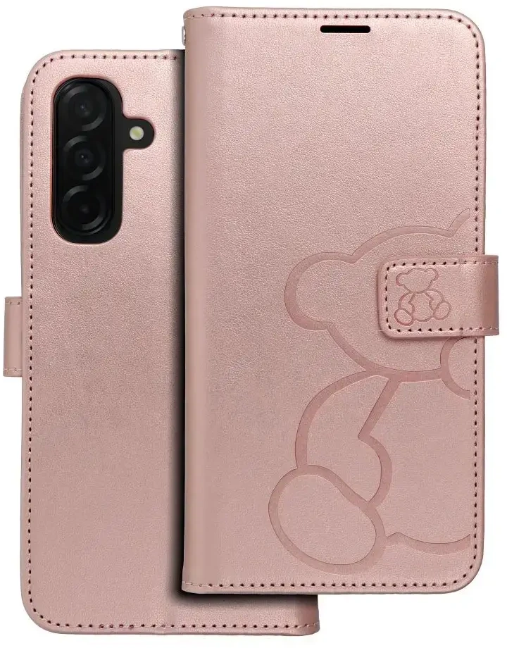 Oem MEZZO atverčiamas dėklas, skirtas SAMSUNG A26 5G meškiukui, rožinis auksinis