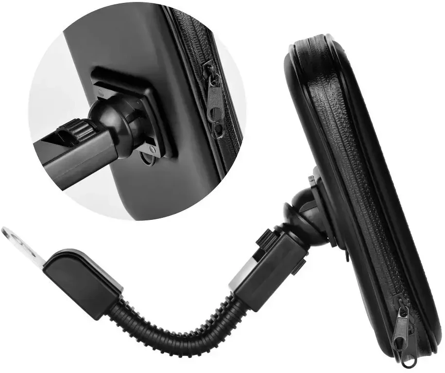 Oem motociklo laikiklis vandeniui nepralaidus mobiliajam telefonui su užtrauktuku ( 5,5" - 6,3" ) juodas