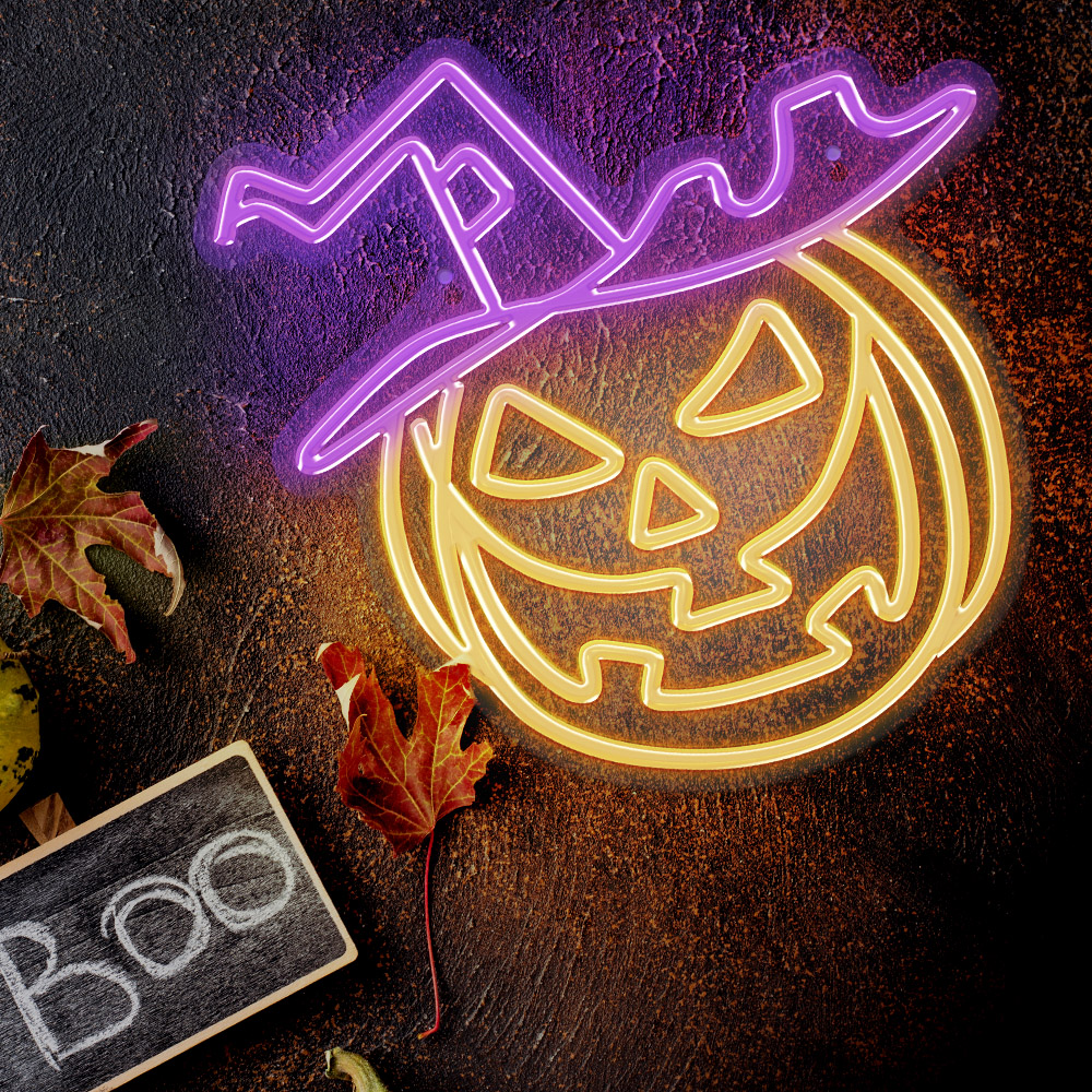 TelForceone Neoninė PLEXI LED PUMPKIN WITCH violetinės spalvos inė oranžinė FPNE17"Forever" šviesiai
