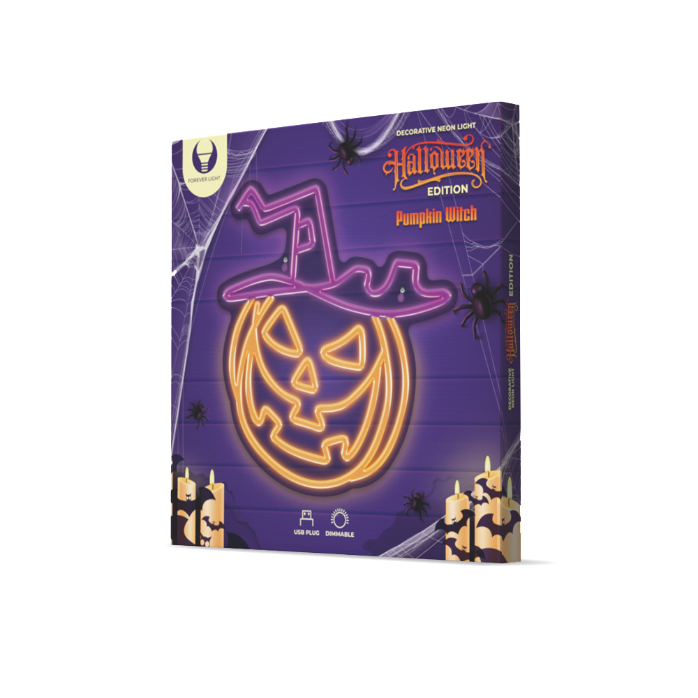 TelForceone Neoninė PLEXI LED PUMPKIN WITCH violetinės spalvos inė oranžinė FPNE17"Forever" šviesiai