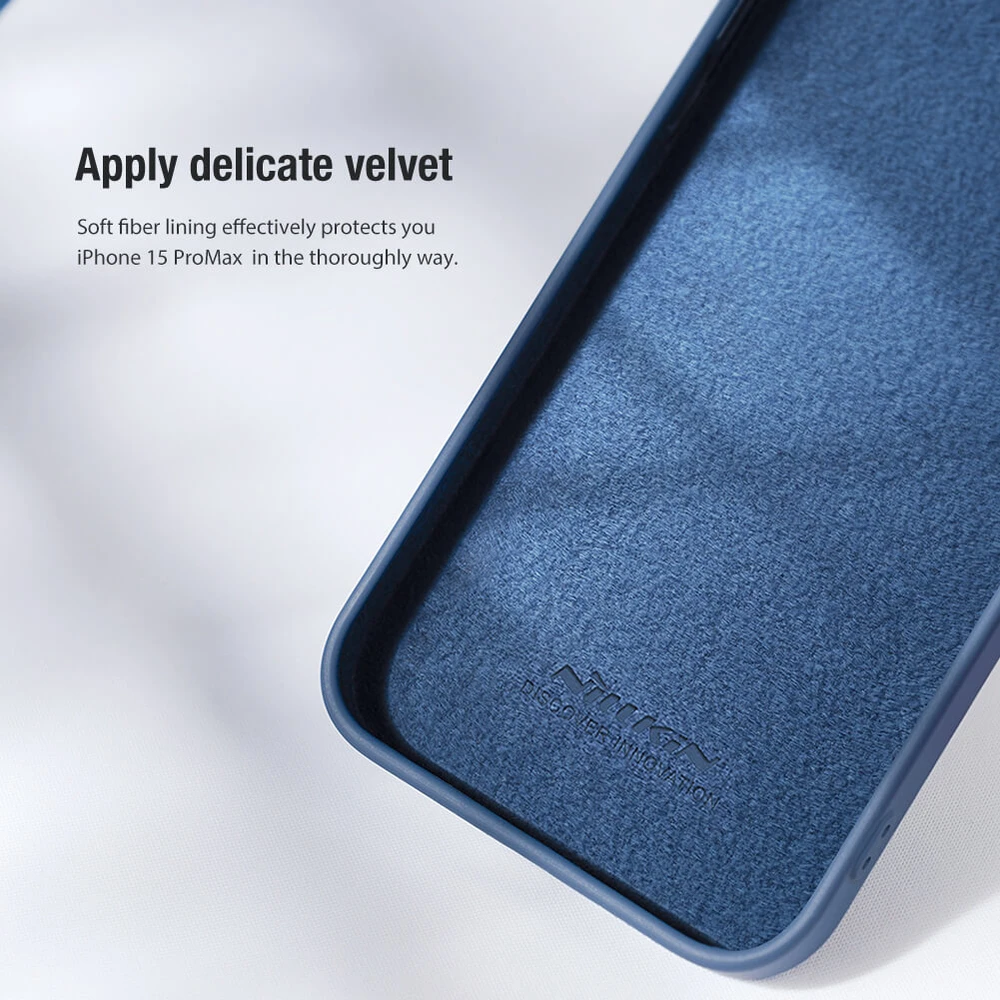 Dėklas Nillkin CamShield Silky Silicone Apple iPhone 15 Pro tamsiai violetinis