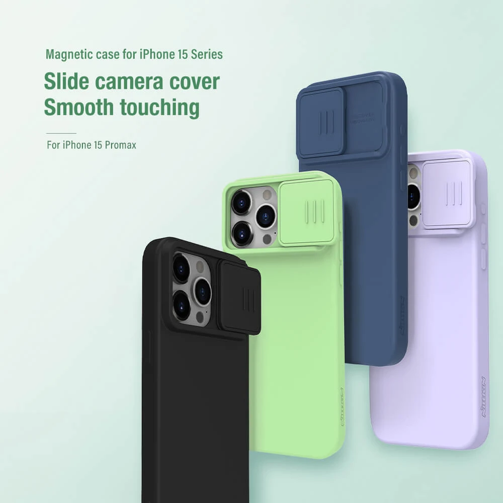 Dėklas Nillkin CamShield Silky Silicone Apple iPhone 15 Plus juodas