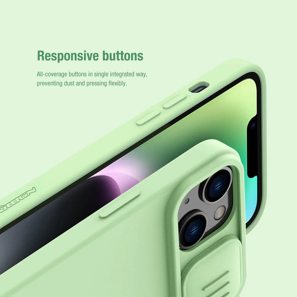 Dėklas Nillkin CamShield Silky Silicone Apple iPhone 15 Plus šviesiai violetinis