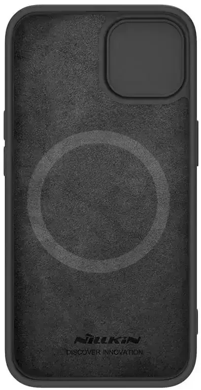 Nillkin CamShield Silky silikoninis iPhone 14 Plus dėklas telefonui su kameros apsauga, juodos spalvos