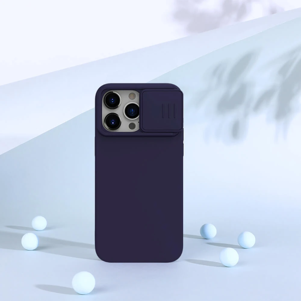 Dėklas Nillkin CamShield Silky Silicone Apple iPhone 15 Pro tamsiai violetinis