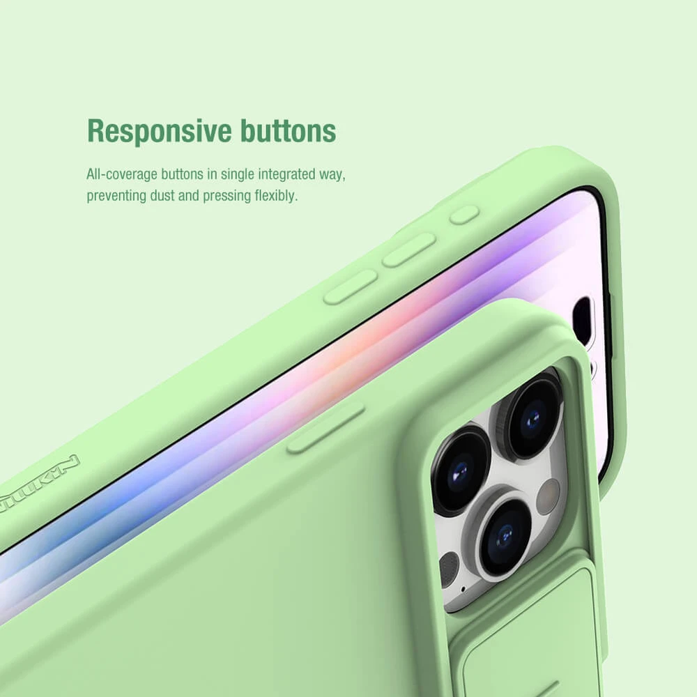 Dėklas Nillkin CamShield Silky Silicone Apple iPhone 15 Pro Max šviesiai žalias