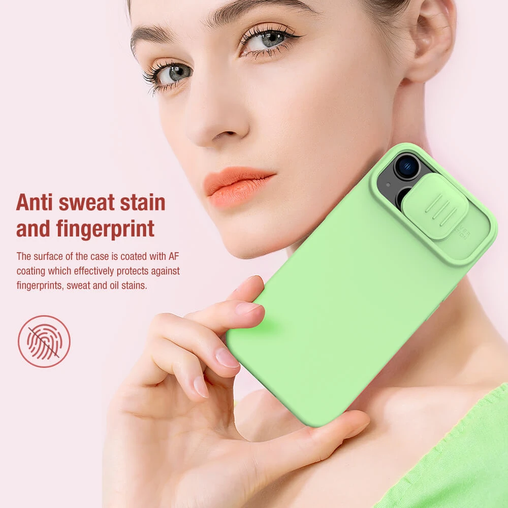 Dėklas Nillkin CamShield Silky Silicone Apple iPhone 15 Plus tamsiai mėlynas