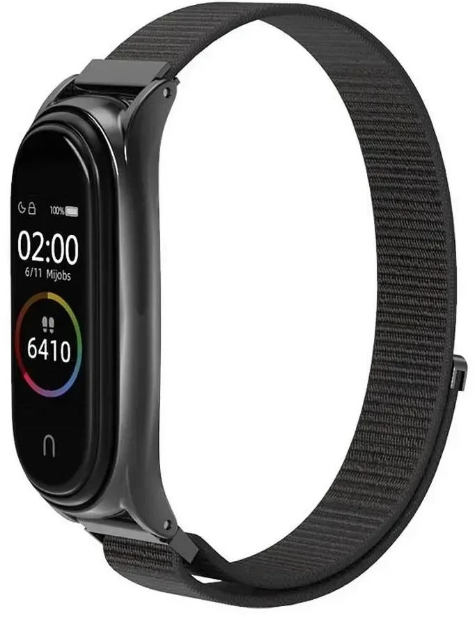 Oem Nylon apyrankė skirta Xiaomi Mi Band 5 / 6 / 7 juodos spalvos (05)