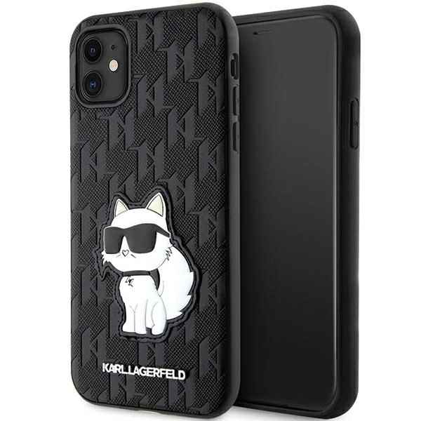 Karl Lagerfeld dėklas, skirtas iPhone 11 / Xr KLHCN61SAKHPCK juodos spalvos Saffiano Monogram Choupette