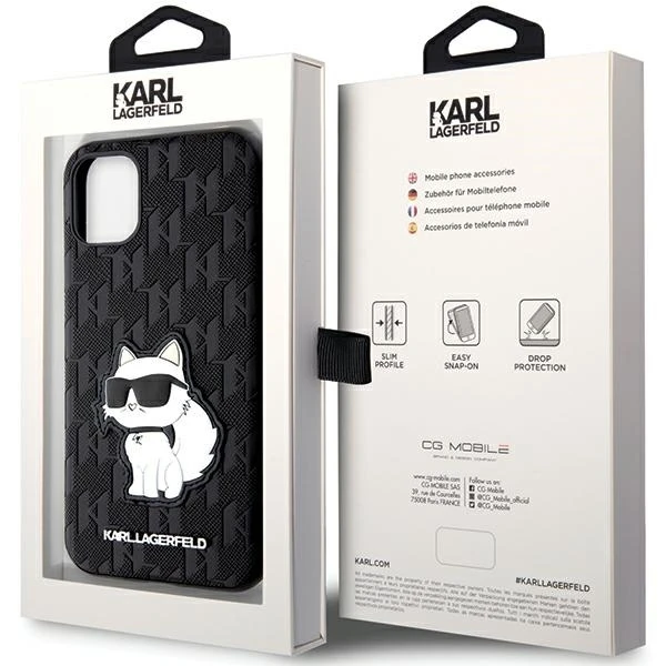 Karl Lagerfeld dėklas, skirtas iPhone 11 / Xr KLHCN61SAKHPCK juodos spalvos Saffiano Monogram Choupette