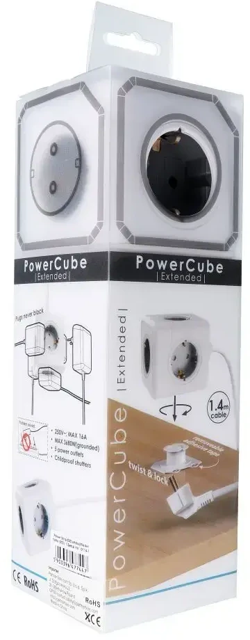 Oem Power strip cube 5 sockets max 3680W with 1,4m power cable E03 baltas