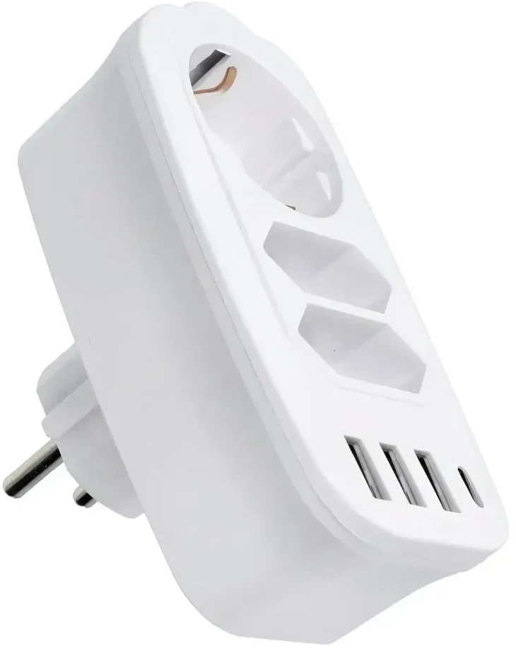 Oem Power strip with 3 sockets max 16A with 3x USB A, 1x typ C jungtys E06 baltas