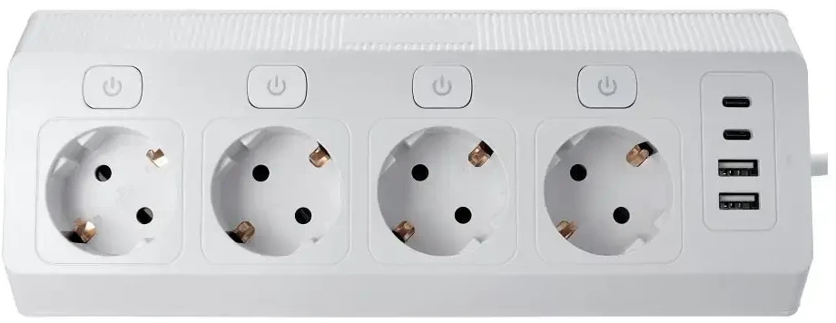 Oem Power strip with 4 sockets max 3680W, 2xUSB A, 2x type C jungtys with 2m power cable E42 baltas
