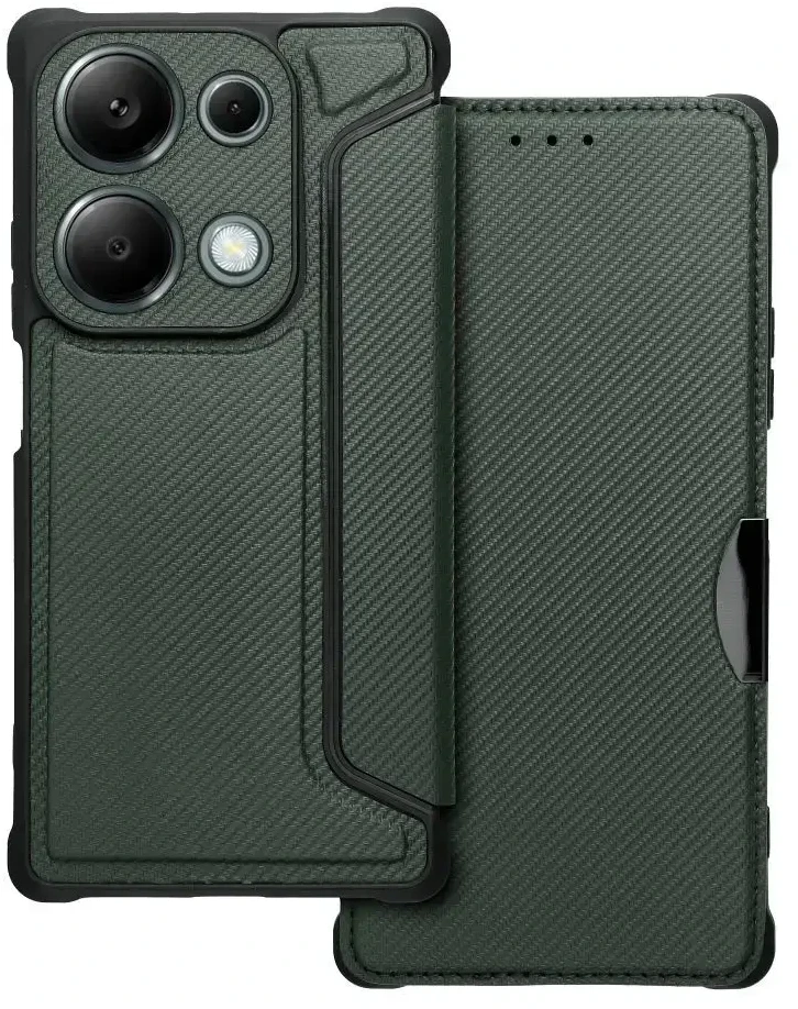 Dėklas Oem RAZOR Book skirtas Xiaomi Redmi Note 13 Pro 4G / POCO M6 Pro 4G dark žalios spalvos