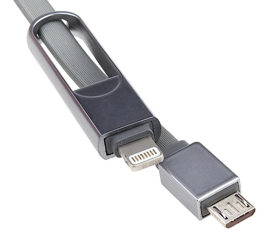 REMAX automobilinis įkroviklis RCC-103 Finchy – USB – 3,4A su „Lightning“ + „MicroUSB“ laidu, sidabrinis