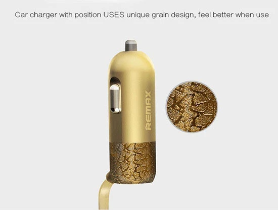 REMAX automobilinis įkroviklis RCC-103 Finchy – USB – 3,4A su „Lightning“ + „MicroUSB“ laidu, sidabrinis