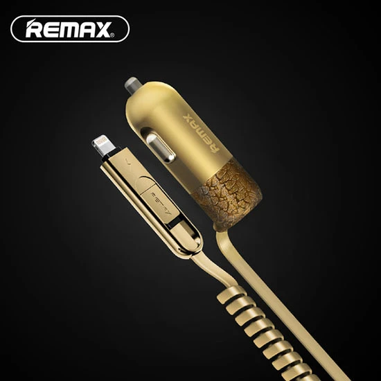REMAX automobilinis įkroviklis RCC-103 Finchy – USB – 3,4A su „Lightning“ + „MicroUSB“ laidu, sidabrinis