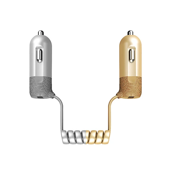REMAX automobilinis įkroviklis RCC-103 Finchy – USB – 3,4A su „Lightning“ + „MicroUSB“ laidu, sidabrinis