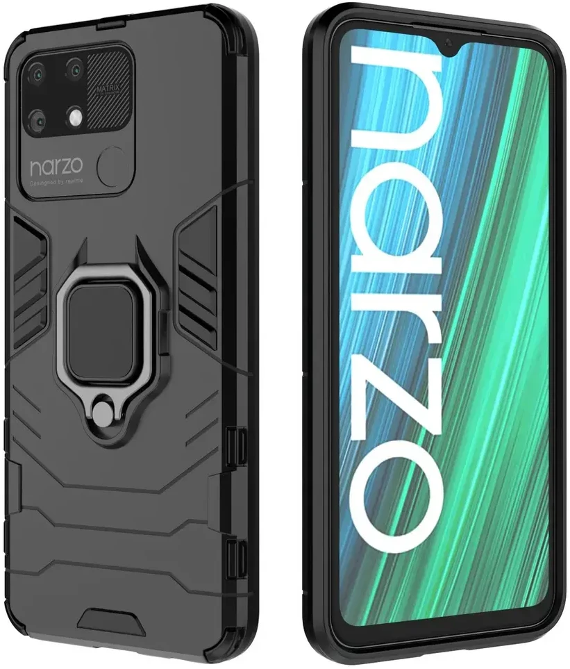 Hurtel Ring Armor hibridinis dėklas + magnetinis laikiklis skirtas Realme Narzo 50A, juodas