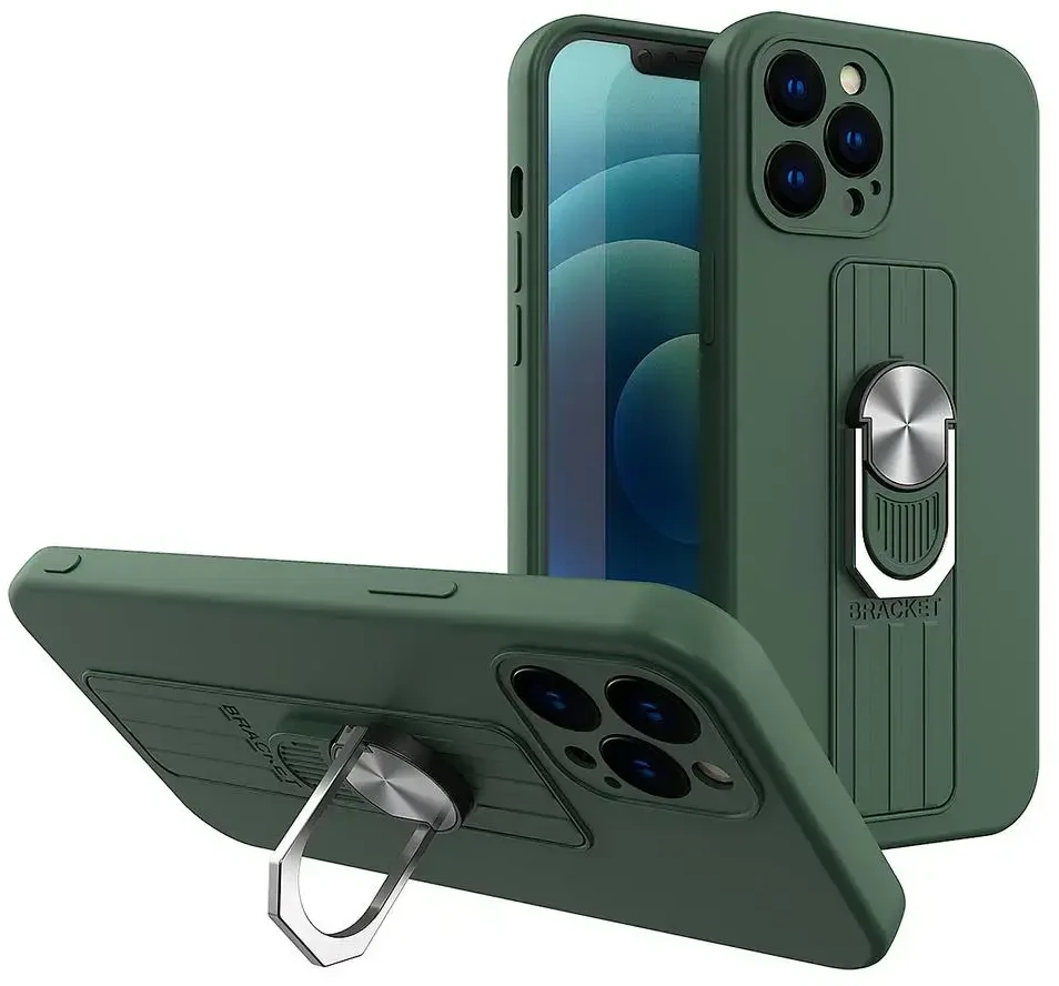Hurtel Ring silikoninis dėklas skirtas Samsung Galaxy A22 4G, tamsiai žalias