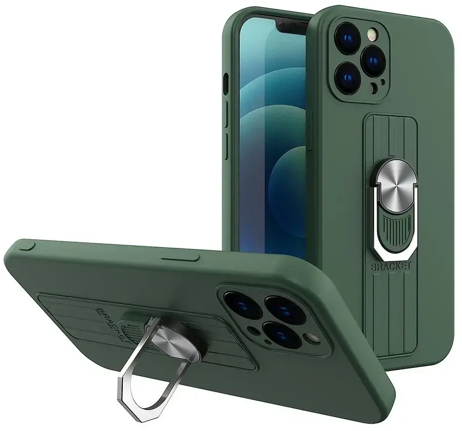 Hurtel Ring silikoninis dėklas skirtas Samsung Galaxy A22 4G, tamsiai žalias