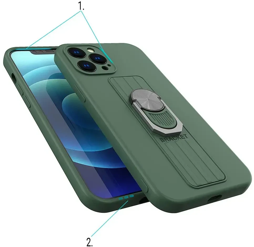Hurtel Ring silikoninis dėklas skirtas Samsung Galaxy A22 4G, tamsiai žalias