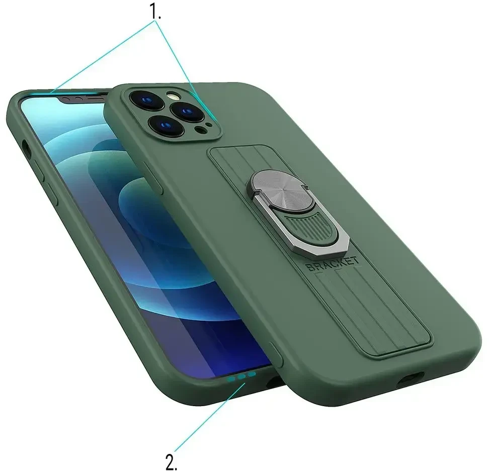Hurtel Ring silikoninis dėklas skirtas Samsung Galaxy A22 4G, tamsiai žalias