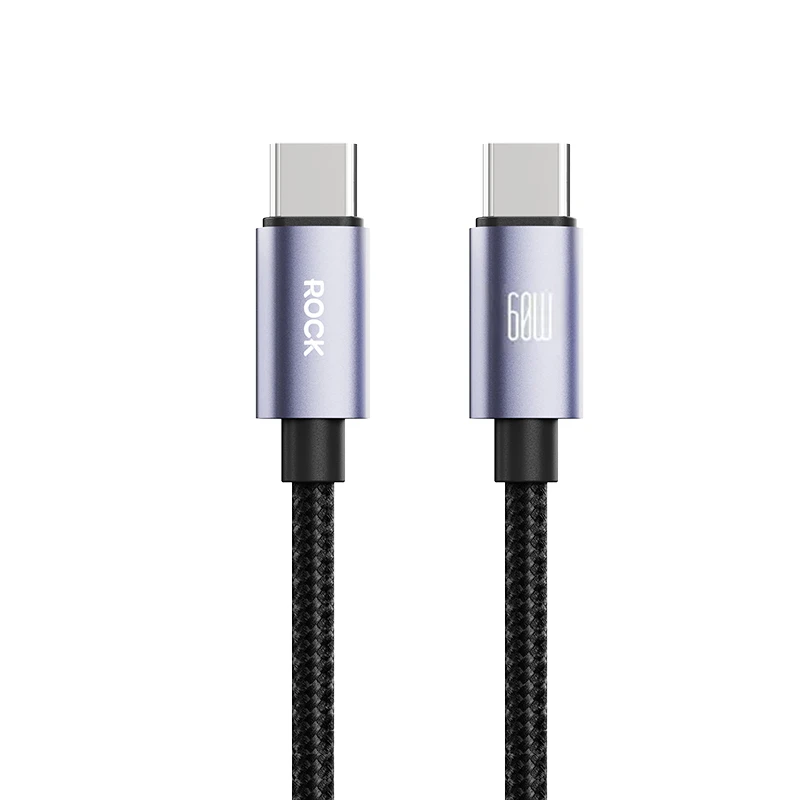 Oem „Rock Cable Deep Indigo“ serijos pintas kabelis – C tipo į C tipo jungiklį – PD 60W, 2 metrai, juodos spalvos