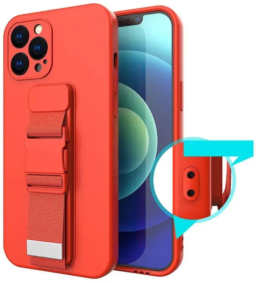 Hurtel Rope dėklas su dirželiu skirtas Xiaomi Redmi 10, raudonas