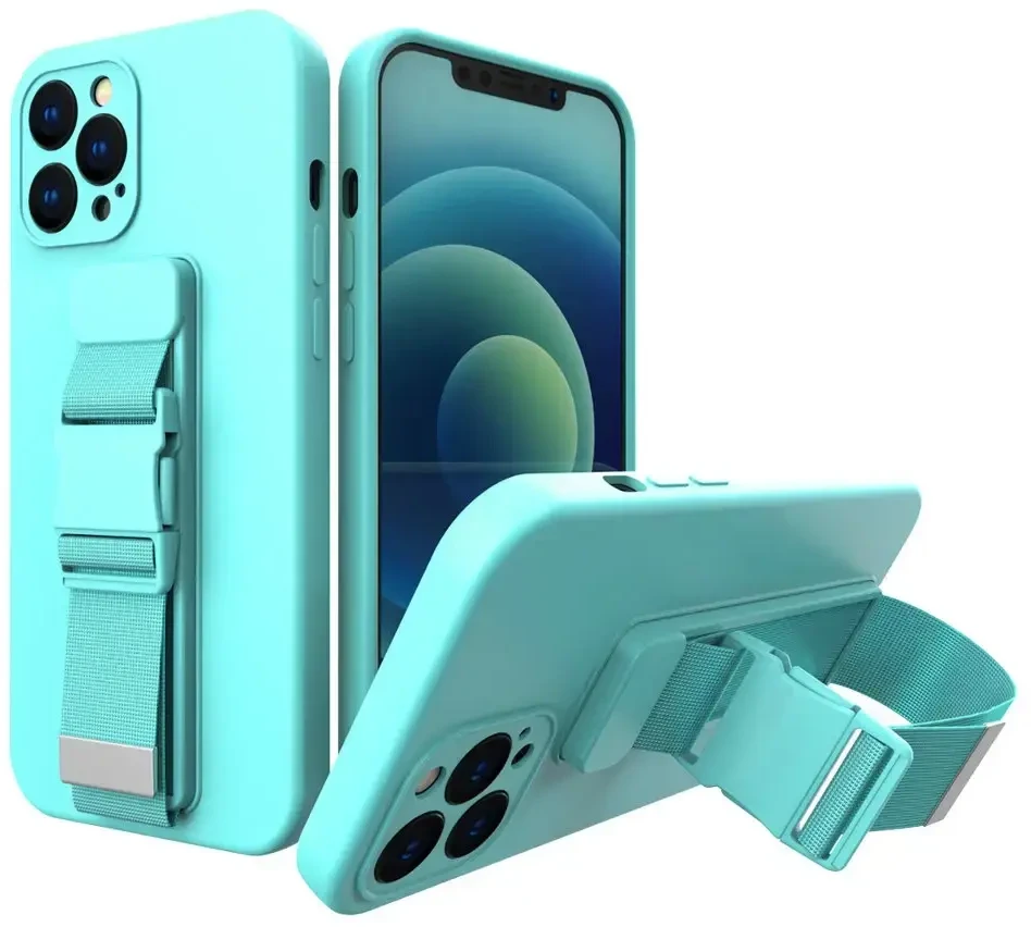 Hurtel Rope dėklas su dirželiu skirtas iPhone 12, šviesiai mėlynas