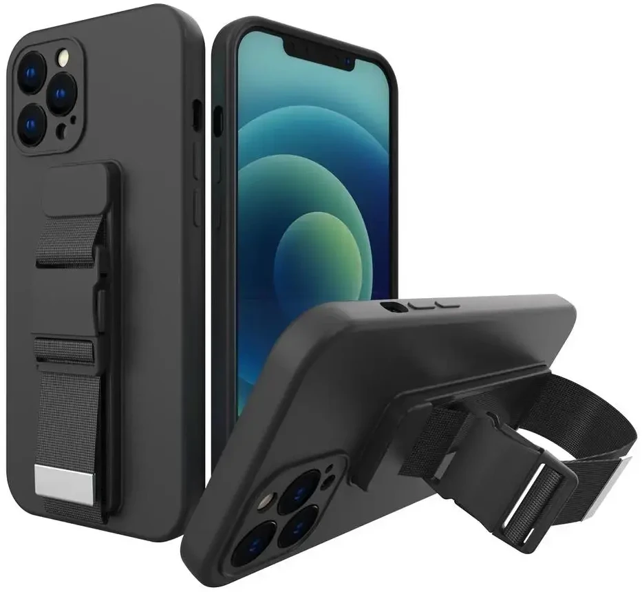 Hurtel Rope dėklas su dirželiu skirtas Samsung Galaxy A12, juodas