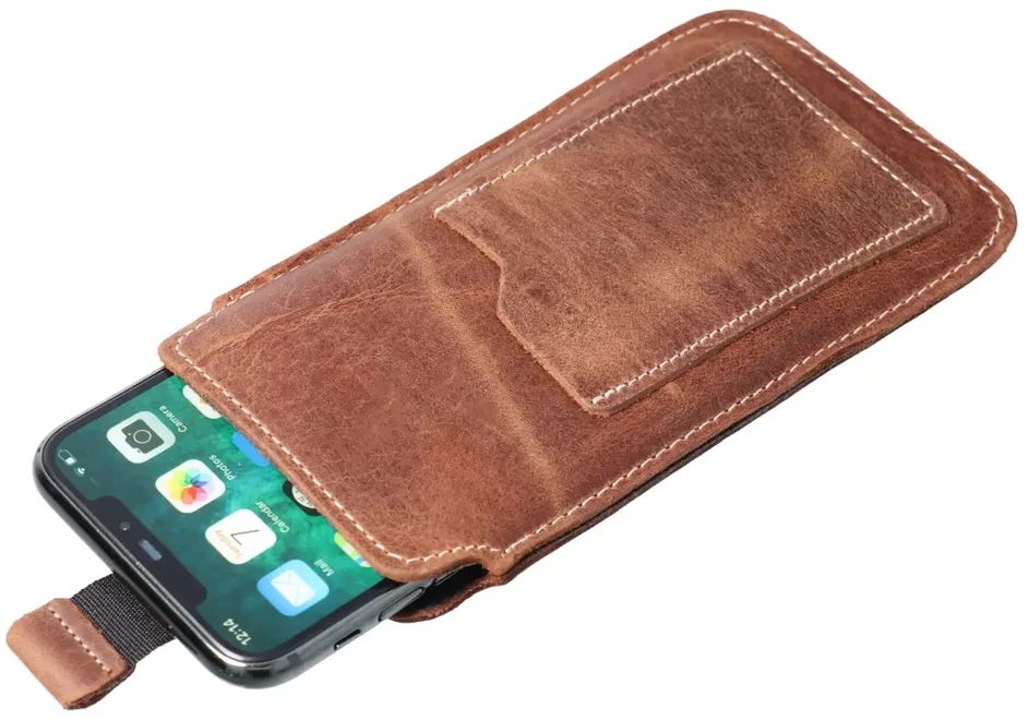 OEM įsegamas telefono dėklas, odinis, su užtrauktuku, skirtas iPhone 6 / 7 / 8, Crazy Horse dydis L, ruda