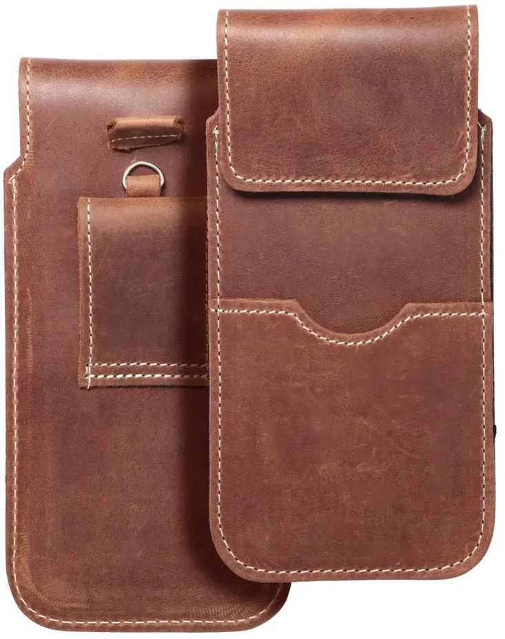 Dėklas OEM odinis universalus slankiklis su atvartu - ROYAL Crazy Horse / ruda - XL dydis - IPHONE 11 / 12 / 13 / SAMSUNG S7 EDGE