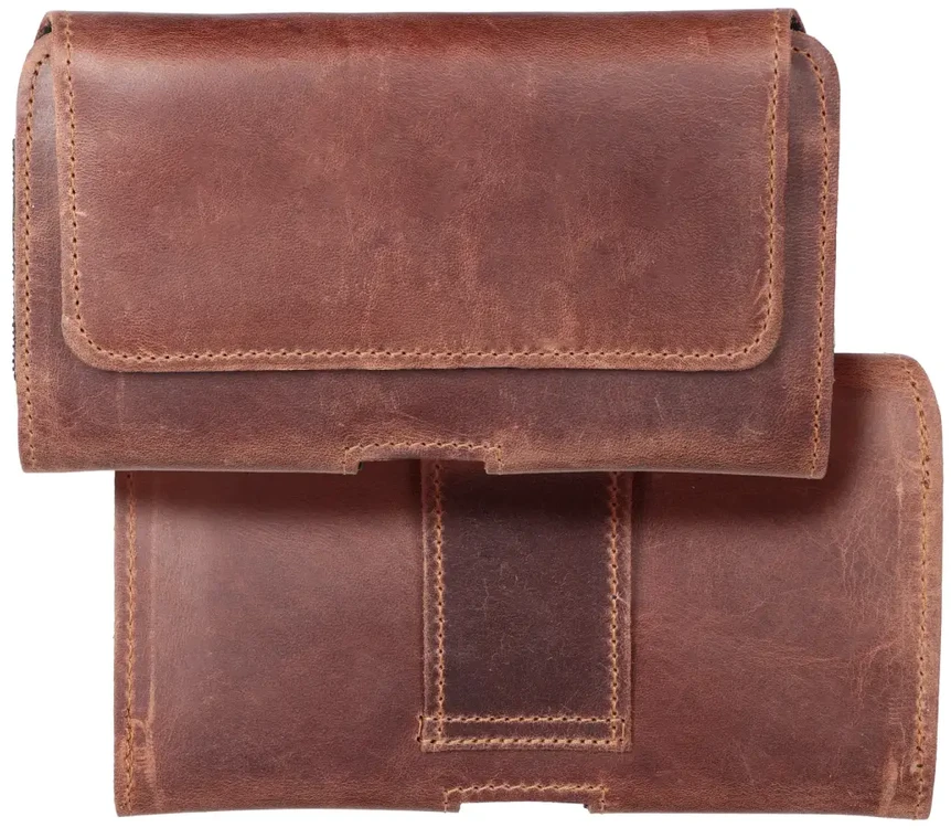 Dėklas Oem ROYAL Crazy Horse universal horizontal leather belt holster dydis L skirtas Apple iPhone 12 / 12 PRO / 13 / 13 PRO / 14 / 14 PRO / Samsung Galaxy S10 / S20 / S21 / A40 / Huawei P8 LITE / P30 / P40 / P9 LITE rudos spalvos