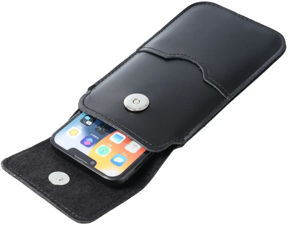 Dėklas OEM odinis universalus slankiklis su atvartu - ROYAL / juodas - 2XL dydis - IPHONE 6 PLUS / SAMSUNG A52 / XIAOMI REDMI NOTE 10