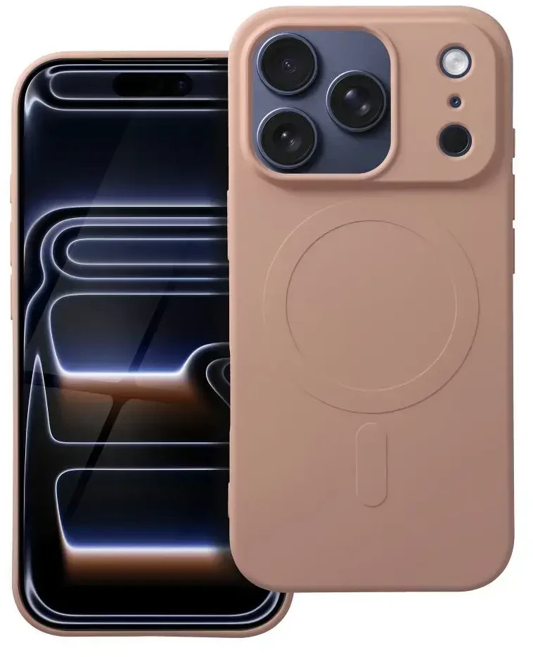 OEM dėklas, skirtas iPhone 17 Pro / 18 Pro (žemas kameros kraštas), silikoninis „MagSafe“ dėklas (didele skylute), rožinis