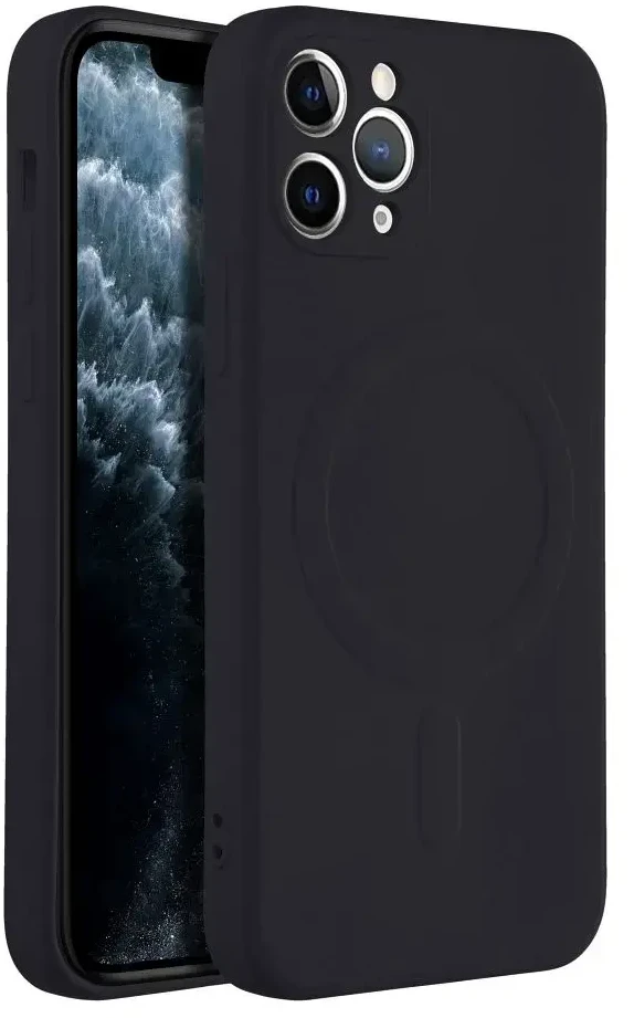 „Oem“ dėklas, skirtas „iPhone 11 PRO“ silikoniniam „Mag“ dėklui, suderinamas su „MagSafe“ (fotoaparato apsauga), juodas