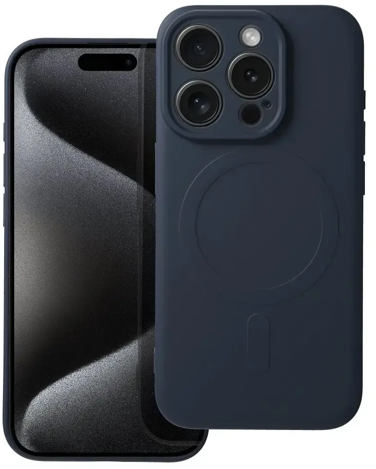 OEM dėklas, skirtas „iPhone 15 PRO“ silikoniniam „Mag“ dėklui, suderinamas su „MagSafe“ (fotoaparato apsauga), titano spalvos, mėlynas