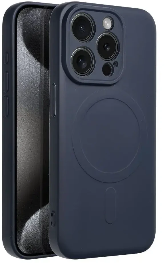 OEM dėklas, skirtas „iPhone 15 PRO“ silikoniniam „Mag“ dėklui, suderinamas su „MagSafe“ (fotoaparato apsauga), titano spalvos, mėlynas