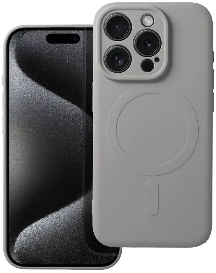 OEM dėklas, skirtas „iPhone 15 PRO“ silikoniniam „Mag“ dėklui, suderinamas su „MagSafe“ (fotoaparato apsauga), titano pilkos spalvos.