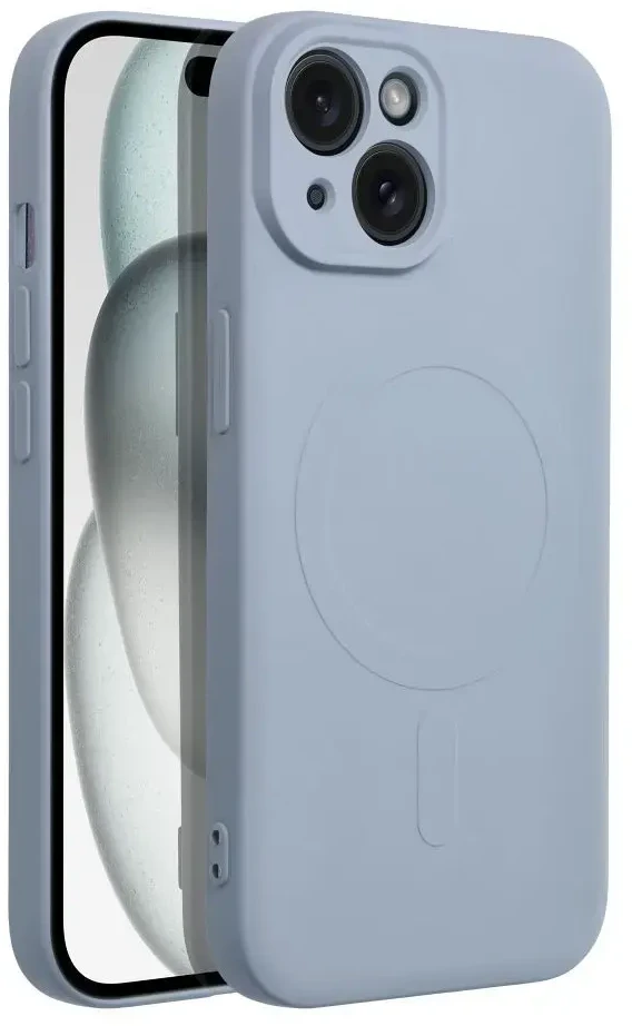 OEM dėklas, skirtas „iPhone 15“ silikoniniam „Mag“ dėklui, suderinamas su „MagSafe“ (fotoaparato apsauga), šviesus mėlynas