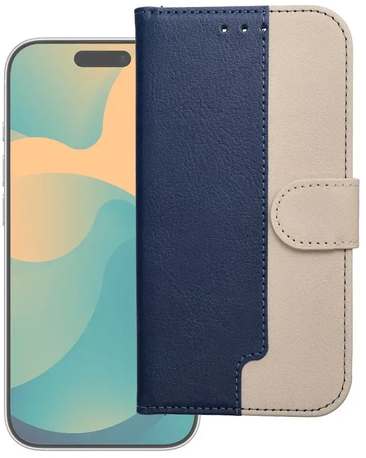 OEM atverčiamas dėklas, skirtas iPhone 17 PRO / 18 PRO, „Split Book“, tamsiai mėlynas ir kreminis