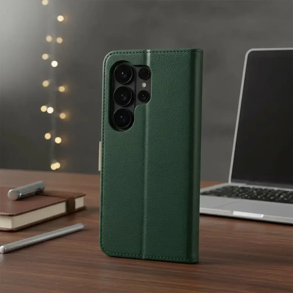 Oem Dėklas su klapką na Samsung A57 Split Book zielono-auksinė