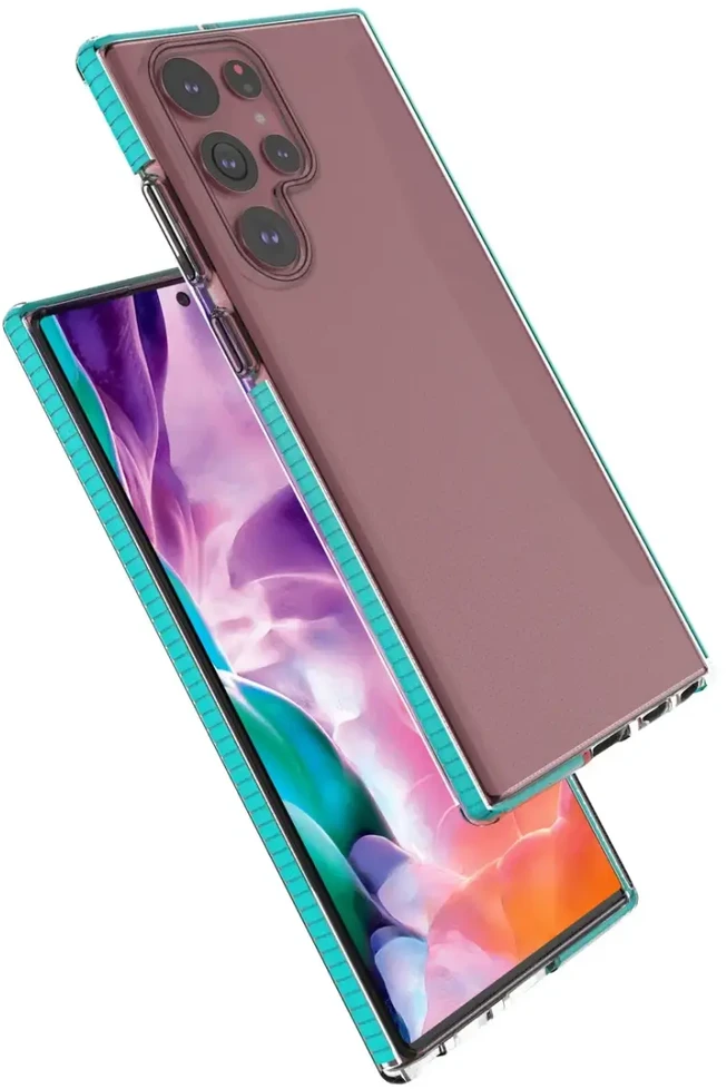 Hurtel Spring dėklas su spalvotu rėmeliu skirtas Samsung Galaxy S22 Ultra, šviesiai rožinis