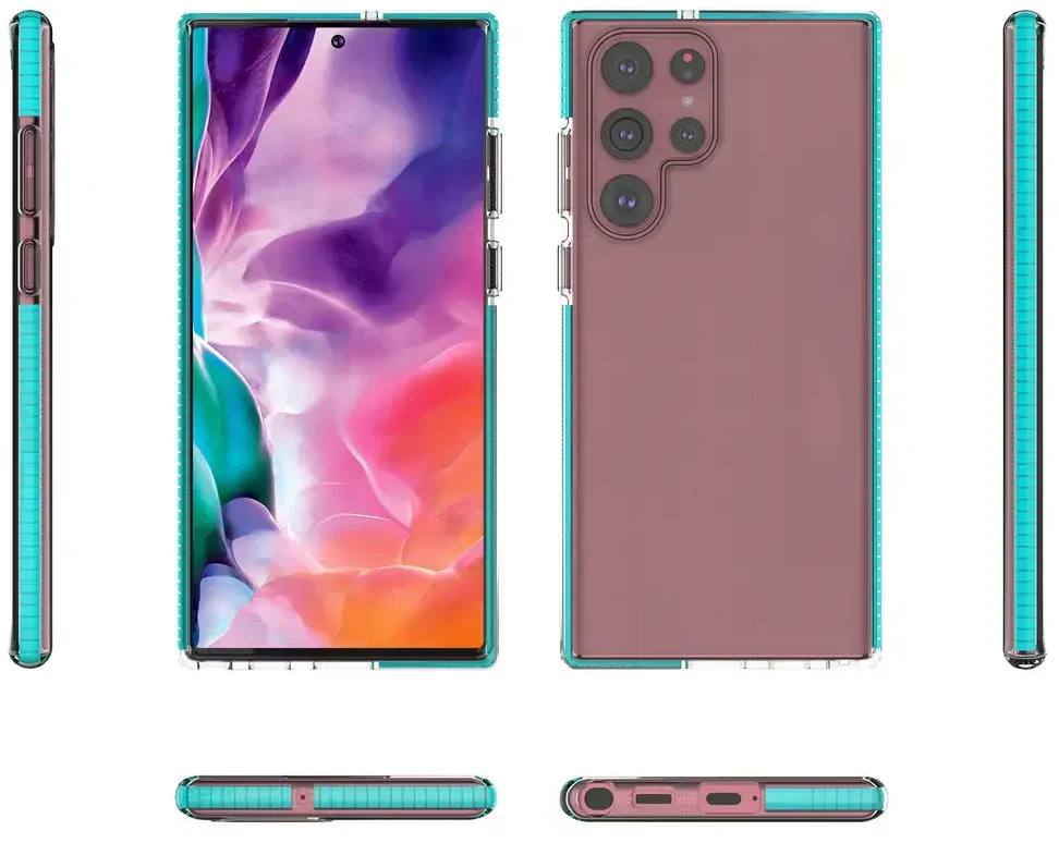 Hurtel Spring dėklas su spalvotu rėmeliu skirtas Samsung Galaxy S22 Ultra, šviesiai rožinis