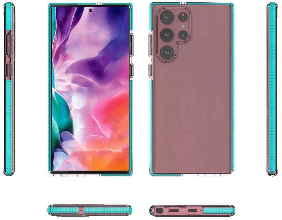 Hurtel Spring dėklas su spalvotu rėmeliu skirtas Samsung Galaxy S22 Ultra, šviesiai rožinis