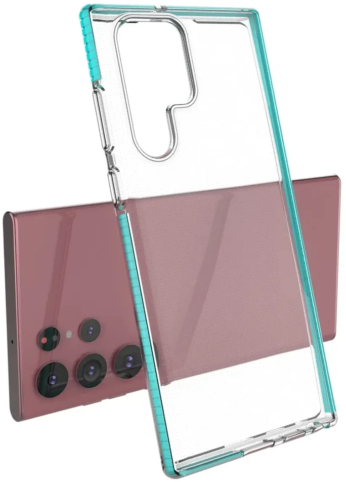 Hurtel Spring dėklas su spalvotu rėmeliu skirtas Samsung Galaxy S22 Ultra, šviesiai rožinis