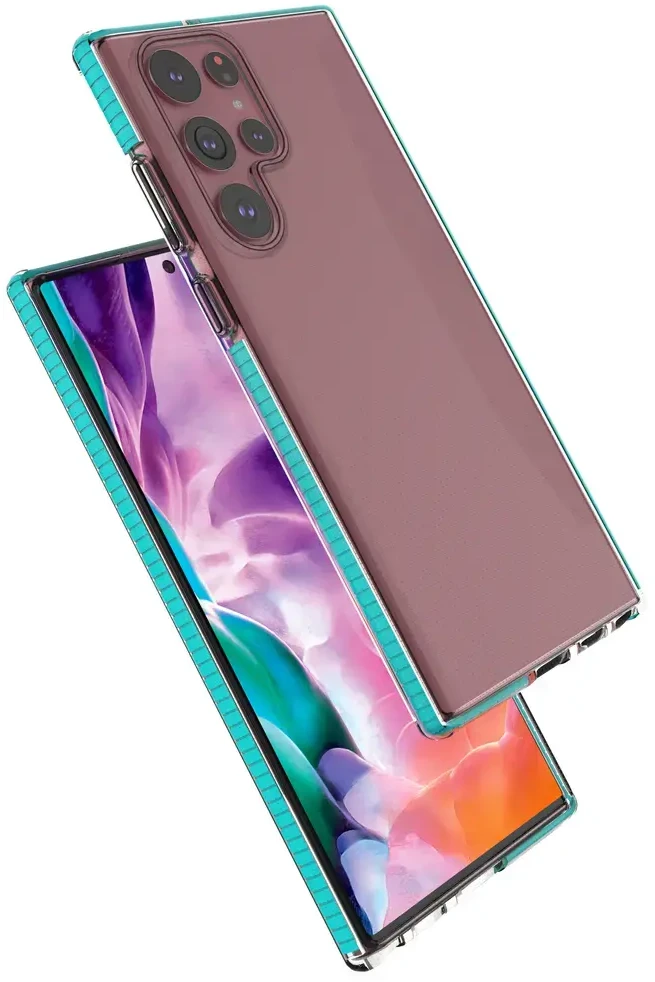 Hurtel Spring dėklas su spalvotu rėmeliu skirtas Samsung Galaxy S22 Ultra, šviesiai rožinis